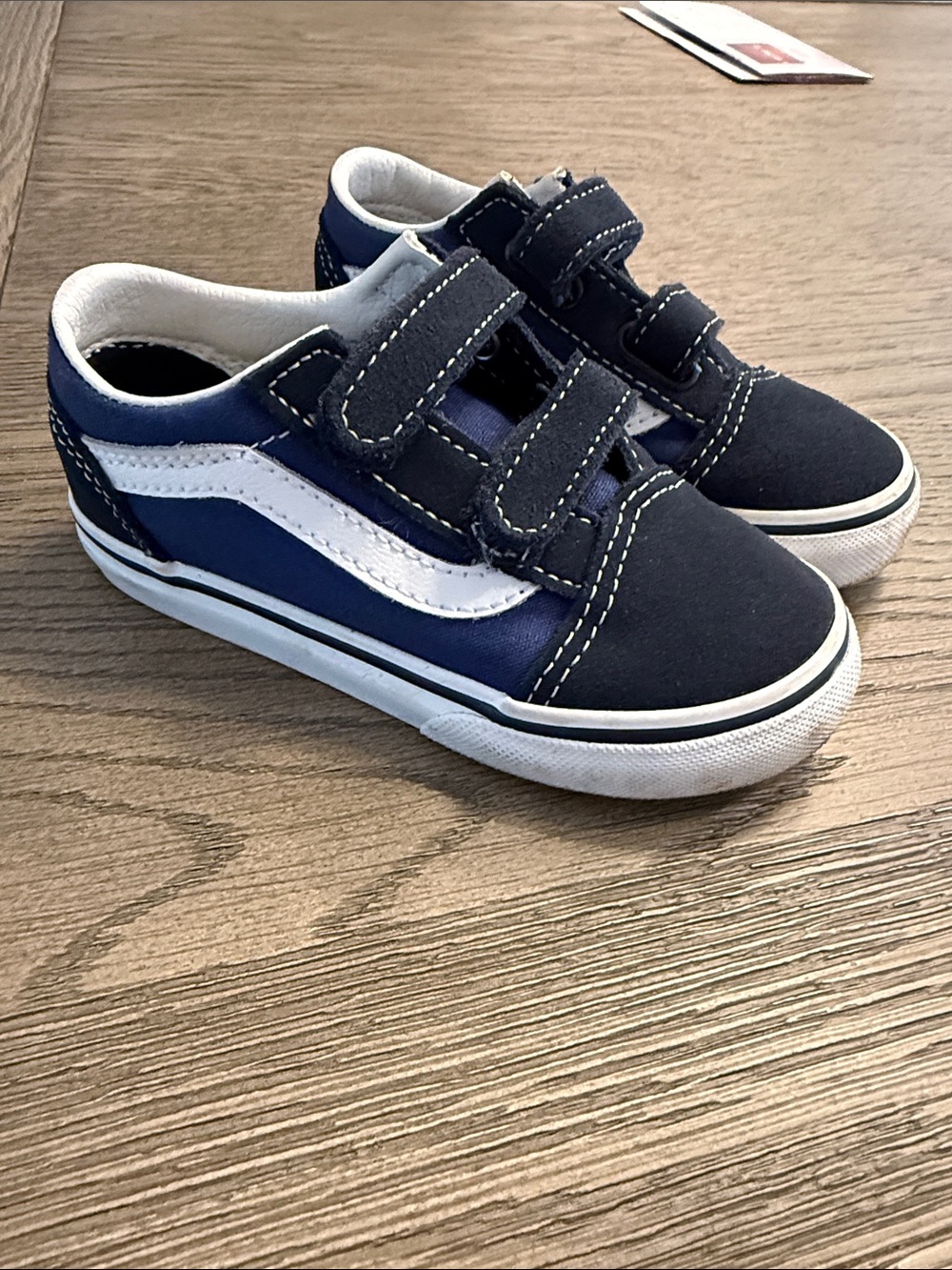 Vans Kids Navy and White Velcro Skate Sneakers 9C